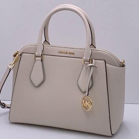 Michael Kors Daria Large Satchel Bag Leather Light Cream - Picture 2 of 16